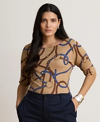 Lauren Ralph Women's Belting Print Boat Neck Top