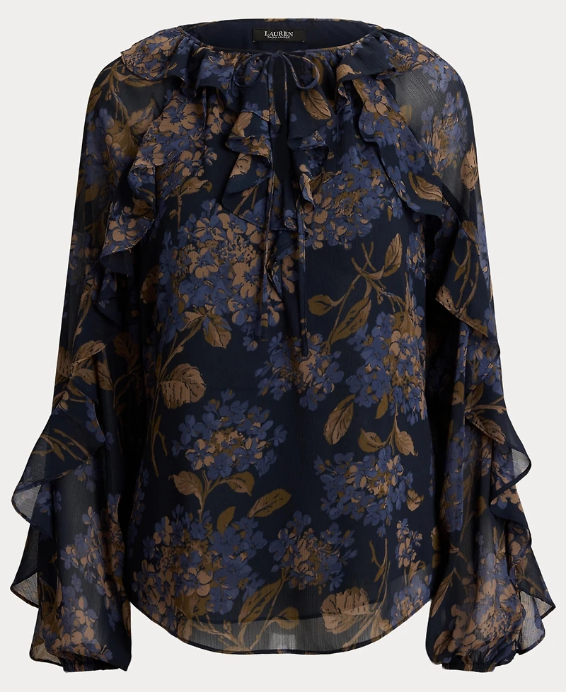 Lauren Ralph Women's Ruffle-Trim Long-Sleeve Blouse