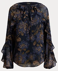 Lauren Ralph Women's Ruffle-Trim Long-Sleeve Blouse