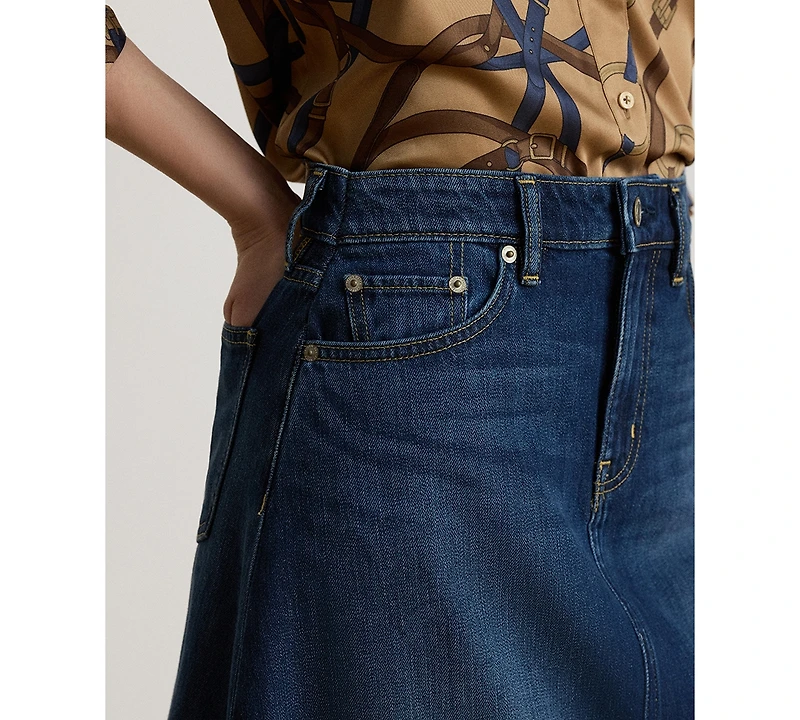Lauren Ralph Women's A-Line High-Waisted Midi Denim Skirt