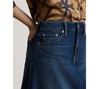 Lauren Ralph Women's A-Line High-Waisted Midi Denim Skirt
