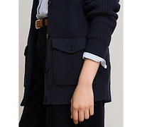 Lauren Ralph Women's Wool-Blend Rib-Knit Spread Collar Cardigan