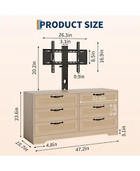 gaomon 6-Drawer Tv Stands for Living Room, Entertainment Center, Rattan-Woven Mdf Tv Stand,Living Room Furniture