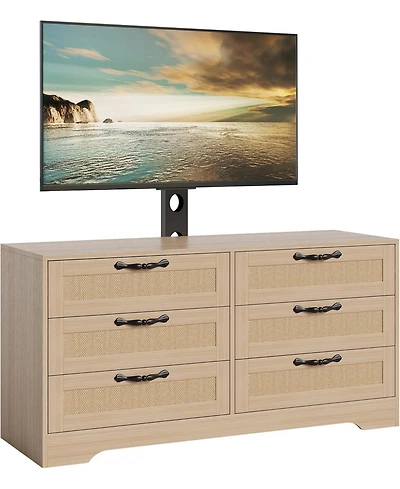 gaomon 6-Drawer Tv Stands for Living Room, Entertainment Center, Rattan-Woven Mdf Tv Stand,Living Room Furniture