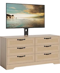 gaomon 6-Drawer Tv Stands for Living Room, Entertainment Center, Rattan-Woven Mdf Tv Stand,Living Room Furniture