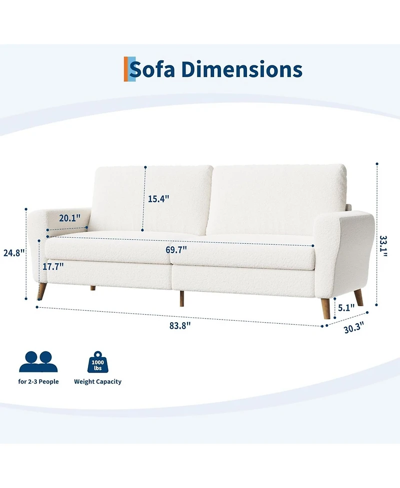 gaomon 84" Sofa, 3 Seater Couch for Living Room, Modern Loveseat, Boucle Sofa with Deep Seats and Wide Armrests, Wood Legs, Easy Assembly
