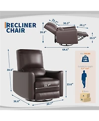 gaomon Manual 360degrees Swivel Rocker Recliner Chair Pu Leather Single Sofa for Living Room, Bedroom or Nursery High Back, Deep Seat, Padded Armrests