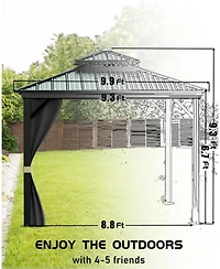 gaomon 10x10 Feet Hardtop Gazebo for All Weather, with Metal Double Roof, Aluminum Alloy Frame, Net, and Curtain, Heavy Duty Building for Patio, Deck