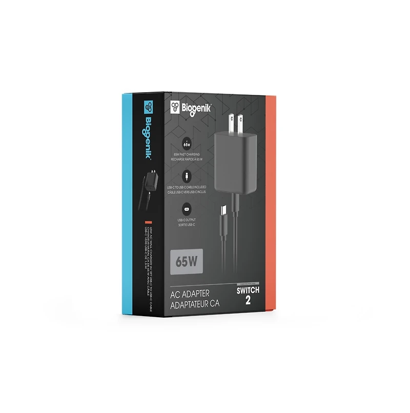 Biogenik 65W Usb-c Compact Ac Wall Charger with Usb-c Cable for Nintendo Switch 2