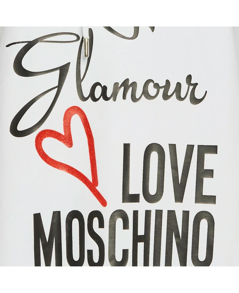 Pre-Owned Love Moschino Women's Logo Print Cotton Knit Hooded Sweatshirt Dress