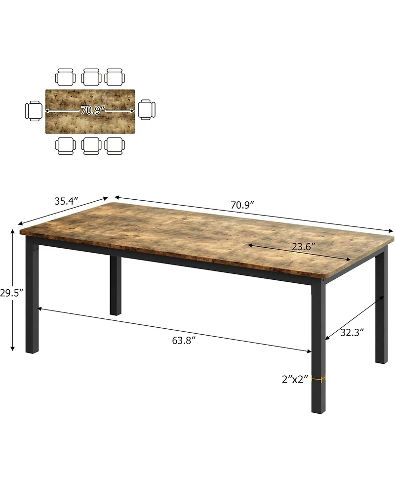 gaomon 70.8" Industrial Dining Table for 6-8 with Metal Legs and Load Bars