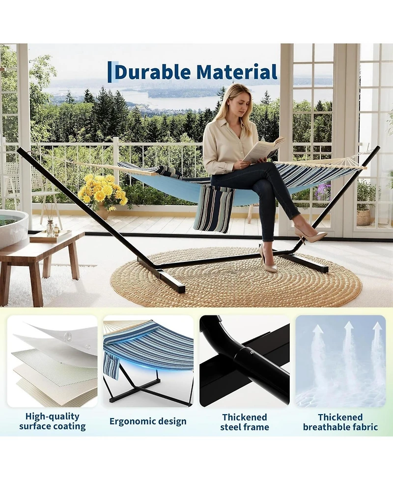 gaomon Outdoor Double Hammock with Heavy Duty Adjustable Steel Stand
