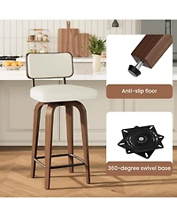 gaomon Set of 2 Swivel Bar Stools, 26 Inch Upholstered Counter Height Bar Stools with Back and Wood Legs