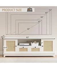 gaomon Rattan Tv Stand, Boho Entertainment Center for 65 Inch Tv, Tv Console with 2 Cabinets Modern Tv Stand