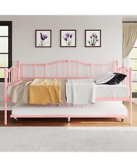 gaomon Metal Twin Daybed with Trundle, Pullout Trundle Bed, Sofa Bed Frame with Steel Slat Support, No Box Spring Needed