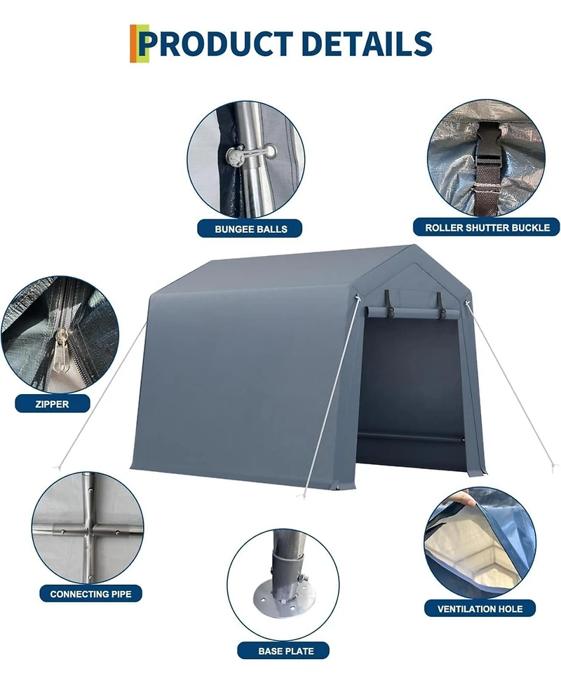 gaomon Outdoor Storage Shed, Portable Carport, Heavy Duty Waterproof Tarp with Roll-Up Zipper Door and Ventilated Windows