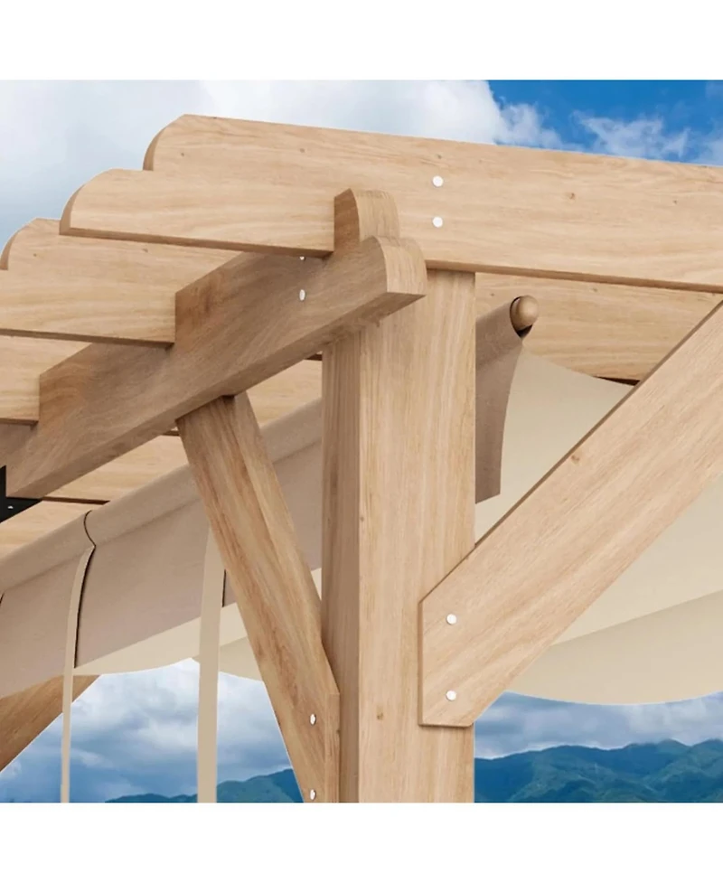 gaomon 10x10 Feet Cedar Wood Pergola with Retractable Oxford Fabric Roof