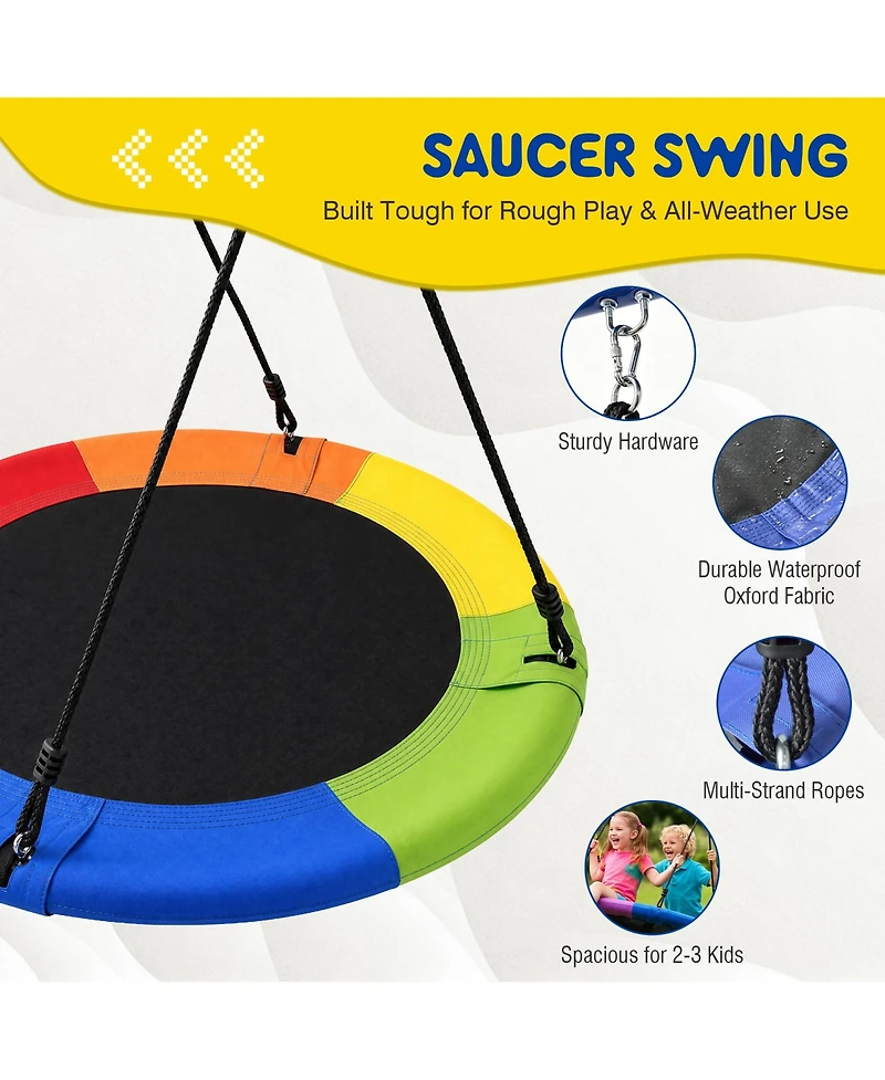 Zeny 5-in-1 Kids Swing Set with Saucer Swing, Belt Swing, Basketball Hoop , Heavy Duty Metal Frame Backyard Playground for Toddlers and Kids