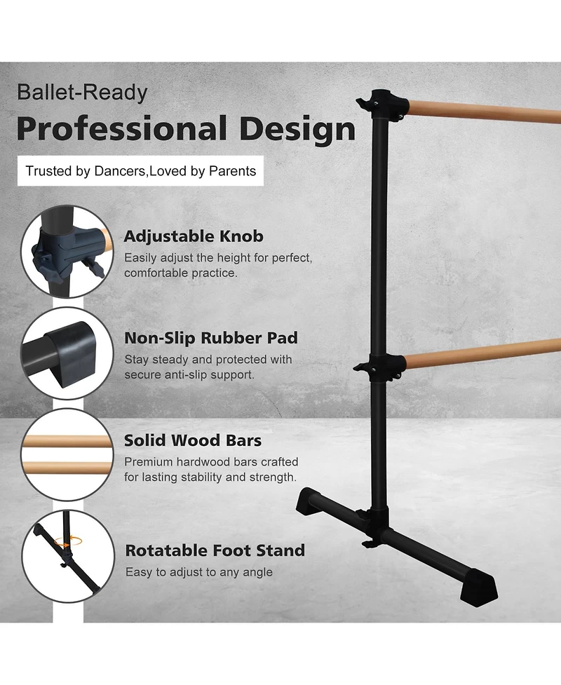 Zeny Solid Wood Ballet Barre With Adjustable Range For Dance Practice