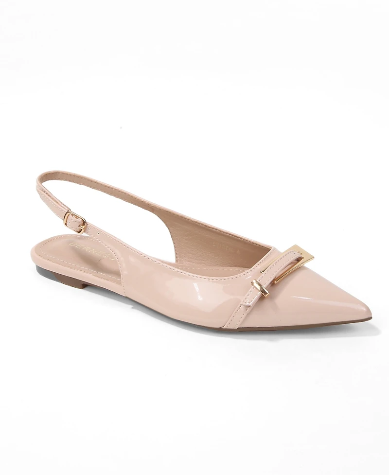 Berness Women's Chantal Pointed Toe Slingback Flats with Elongated Buckle