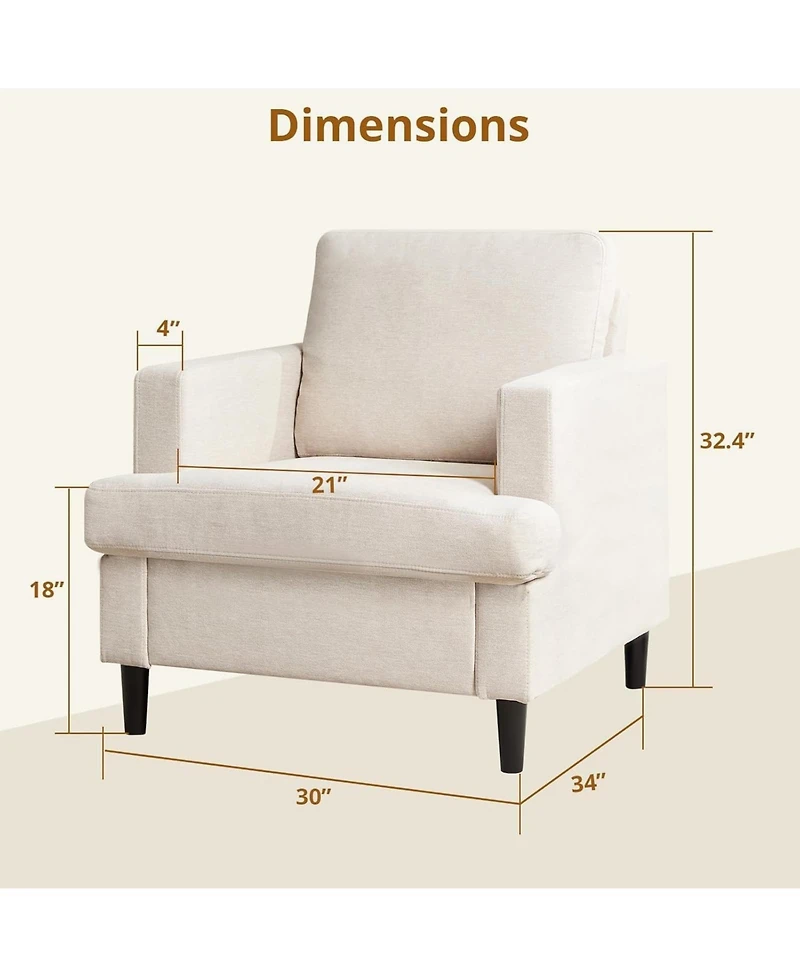 gaomon Mid-Century Accent Chair,Modern Linen Fabric Armchair Comfy Upholstered Reading Accent Chairs with Thick Cushion and Leg