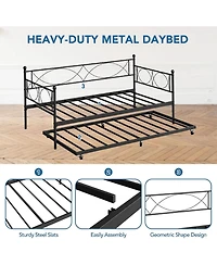 gaomon Senfot Twin Daybed with Trundle, Pull Out Trundle Day Bed, Twin Mattress Foundation with Metal Slats, Modern Sofa Bed for Living Room, Bedroom