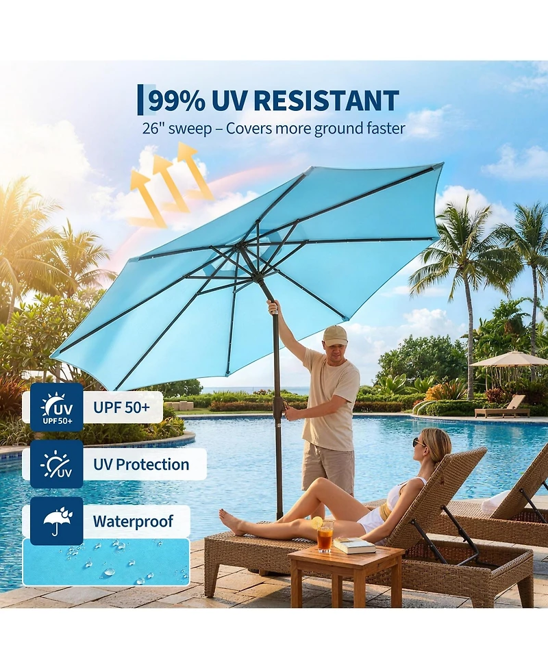 gaomon Outdoor 9Feet Table Market Patio Umbrella with 32 Solar Led Lights for Garden, Deck, Backyard and Pool