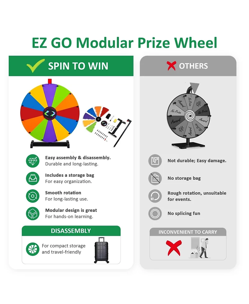 WinSpin 24" Pop Up Display Tabletop Prize Wheel Black and Trade Show Display Spinning Wheel 12 Slots for Outdoor Booths Exhibition Events