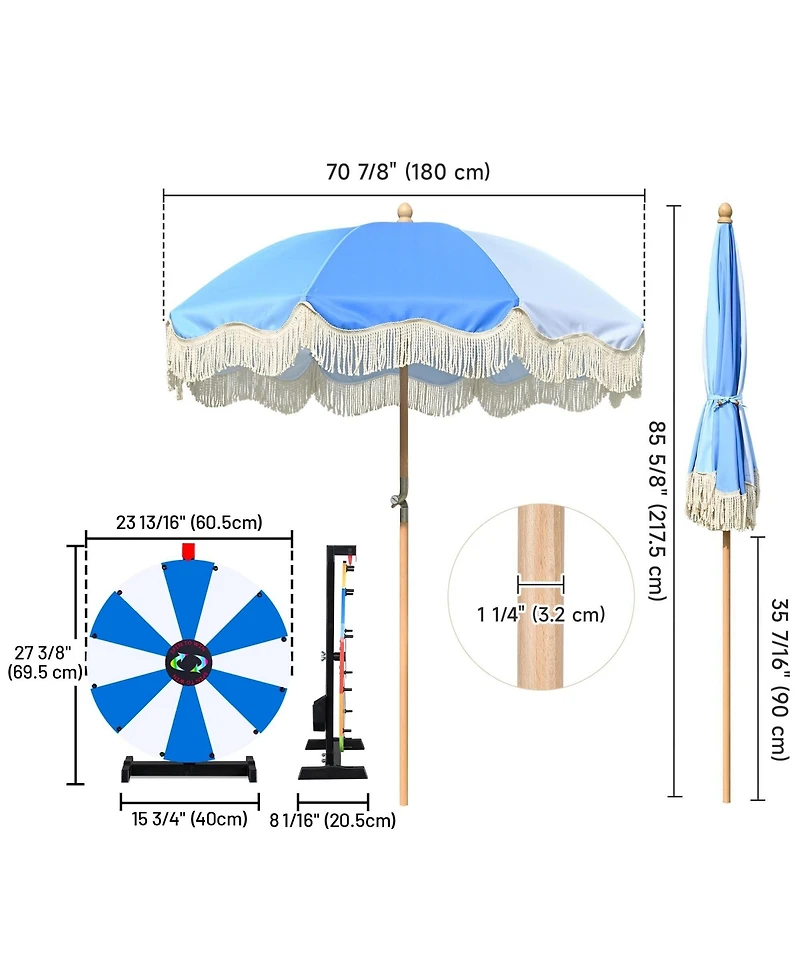 WinSpin 24" Modular Prize Wheel Tabletop with Palm Springs Fringe Umbrella for Outdoor Pop-up Shop Craft Booth