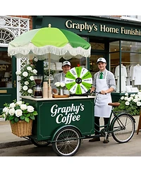WinSpin 24" Modular Prize Wheel Tabletop with Palm Springs Green Fringe Umbrella for Outdoor Pop-up Shop Craft Booth