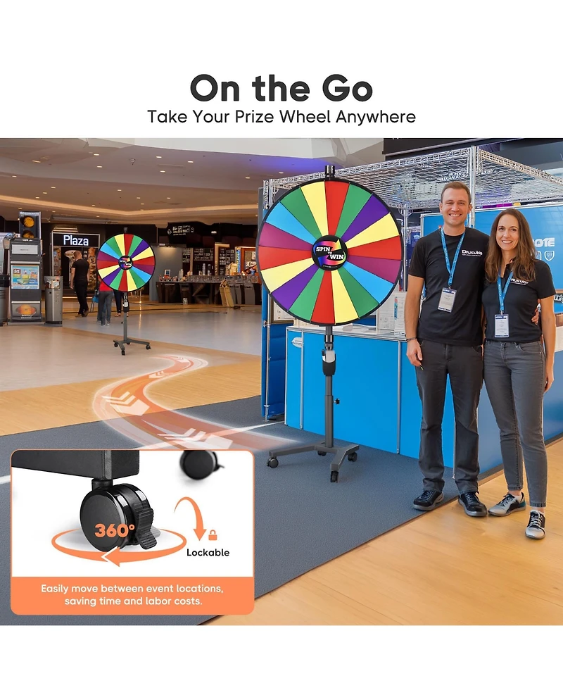 WinSpin 36" 3in1 Prize Wheel with Mobile Base Spinning Raffle Trade Show Market