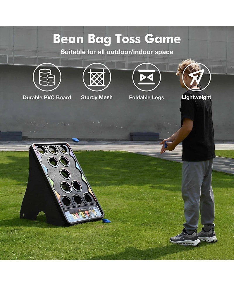 WinSpin Bean Bag Toss Set 41x25" Cornhole Board Set include 10 Bean Bags 2 Prize Board for Carnvial Games Outdoor Events