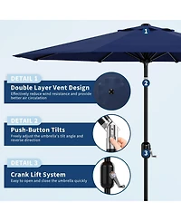gaomon Patio Umbrella with Crank Lift and Push Button Tilt – 8 Sturdy Ribs, Uv Protection – Outdoor Market Table Parasol for Garden, Deck, Yard, Pool