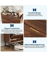homfan Shoe Storage Cabinet with 2 Flip Drawers, Narrow Wood Hidden Fluted Shoe Rack Organizer Cabinet for Entryway