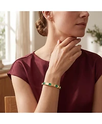 Rachel Glauber 14K Gold Plated Green Cubic Zirconia Bangle Bracelet