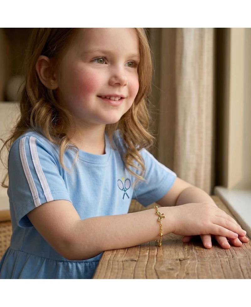 GiGiGirl 14k Yellow Gold Plated Adjustable Bracelet with Ribbon Charm and Beads for Kids
