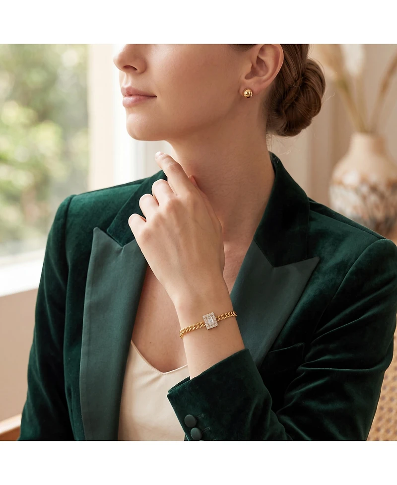 14k Gold Plated with Clear Cubic Zirconia Station Bracelet