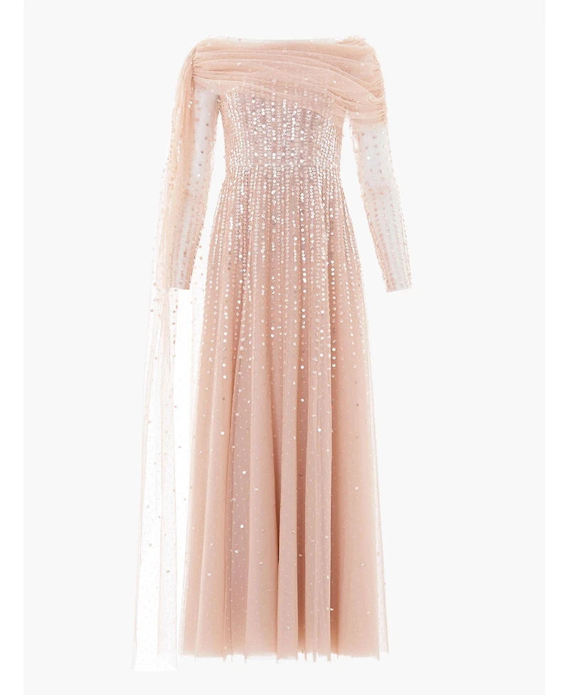 Needle & Thread Women's Moonlight Sequin Draped Long Sleeve Gown