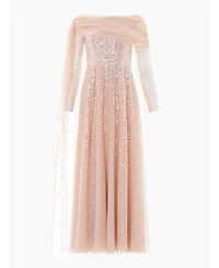 Needle & Thread Women's Moonlight Sequin Draped Long Sleeve Gown
