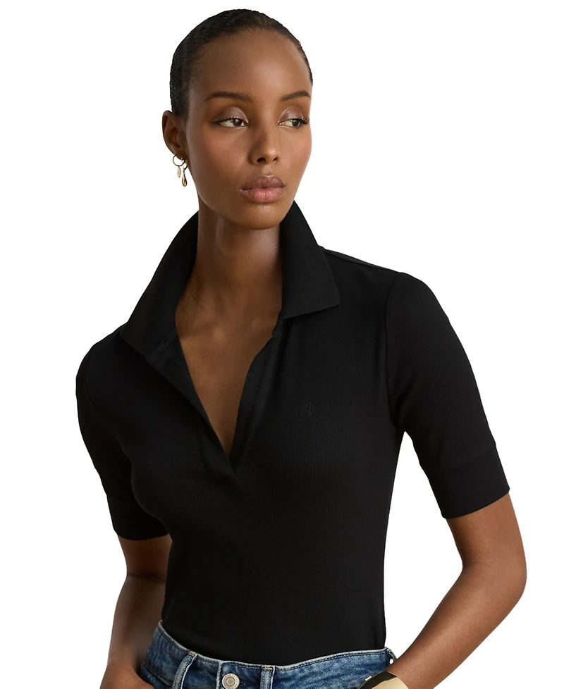 Lauren Ralph Women's Jersey Short-Sleeve Collared Top