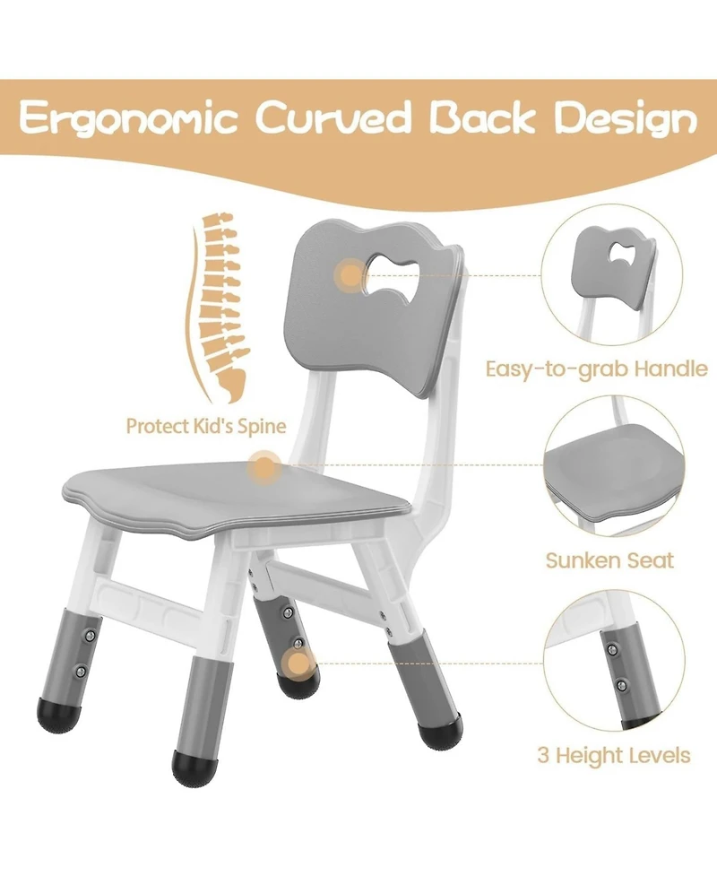 gaomon 4 Set of Height-Adjustable Plastic Chairs, Ergonomic Backrest, Non-Slip Feet, Durable, for Home, Kindergarten and Classroom Activities