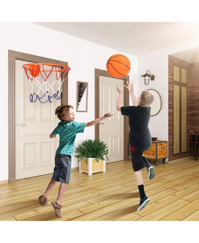 Zeny Silent Basketball with Ball Hoop Foam Bouncing Silent Basketball Uncoated High Density Foam Ball Indoor Low Noise Training Ball