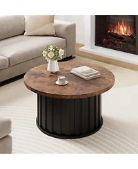 homfan 31.9" Round Coffee Table – Mid-Century Modern with Fluted Texture and Metal Base, Living Room Apartment Small Space