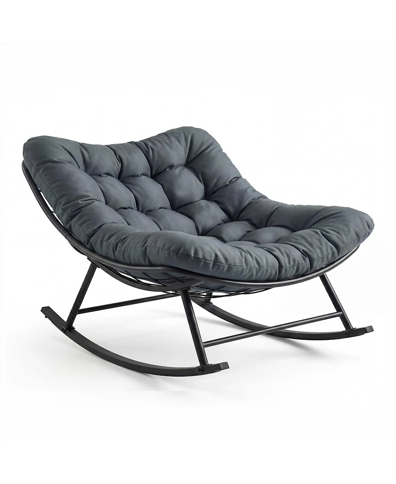 homfan Outdoor Rocking Chair – Papasan Rocking Chair with Removable Cushion, Oversized Rocking Chair for Outside, Balcony, Living Room or Porch