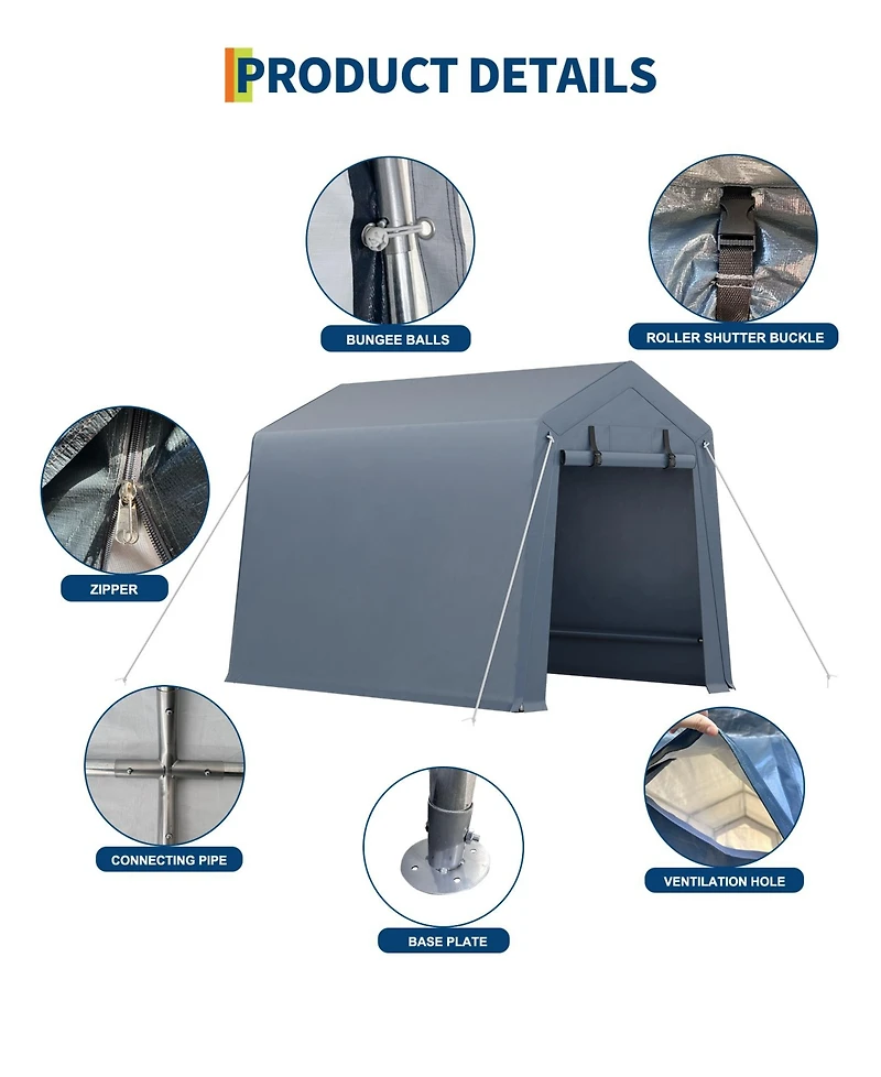 homfan 6x6 ft Motorcycle Shelter, Galvanized Steel Frame, Weather and Uv Resistant, Tool-Free Assembly Outdoor Bike Tent