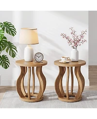 Tribesigns Round End Side Table Set of 2, Farmhouse Wooden Side Table for Living Room, Bedside Nightstand with Curved Frame, Accent Nightstand