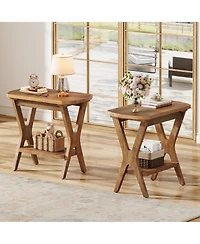 Tribesigns Solid Wood Side Table Set of 2, 2-Tier End Table with Storage, Farmhouse Nightstand for Small Spaces