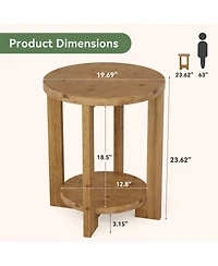 Tribesigns Solid Wood Round End Table Set of 2, Accent Bed Side Table with Storage Shelf, 2-Tier Circle Wood Nightstand