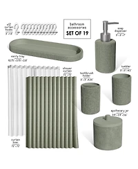 Complete Burlap Texture Polyresin Bathroom Decor and Accessory Set with Shower Curtain