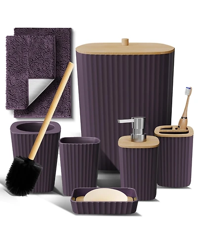 8 Piece Complete Bathroom Decor and Accessory Set with Bath Rugs